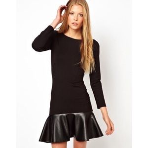 ASOS Closet Black Dress with Leather peplum uk 8